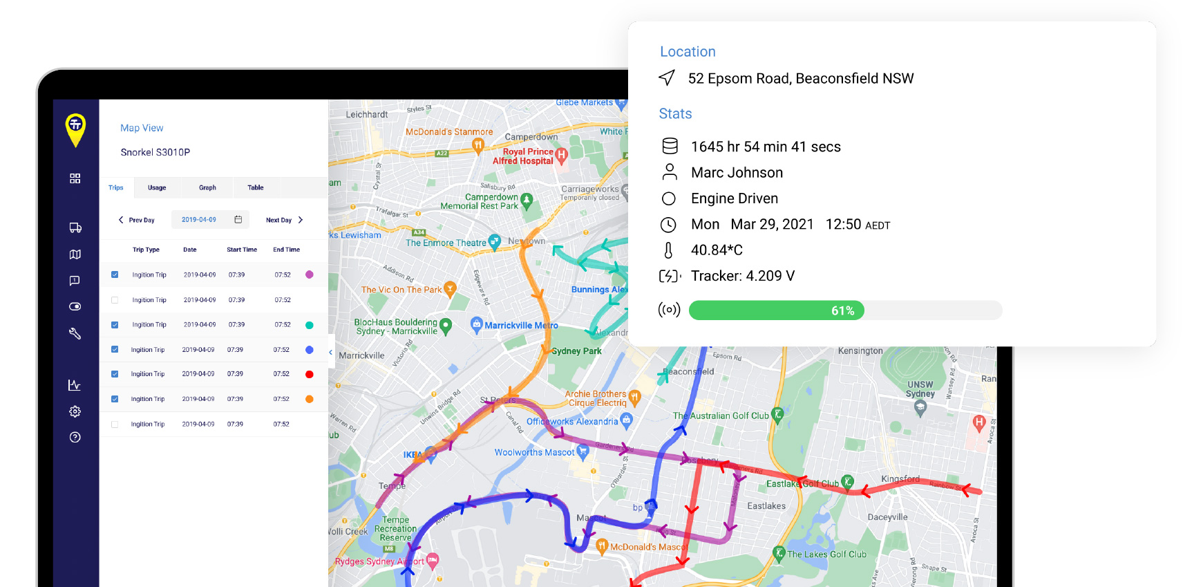 Teletrack Map View Real-Time GPS Tracking Stats