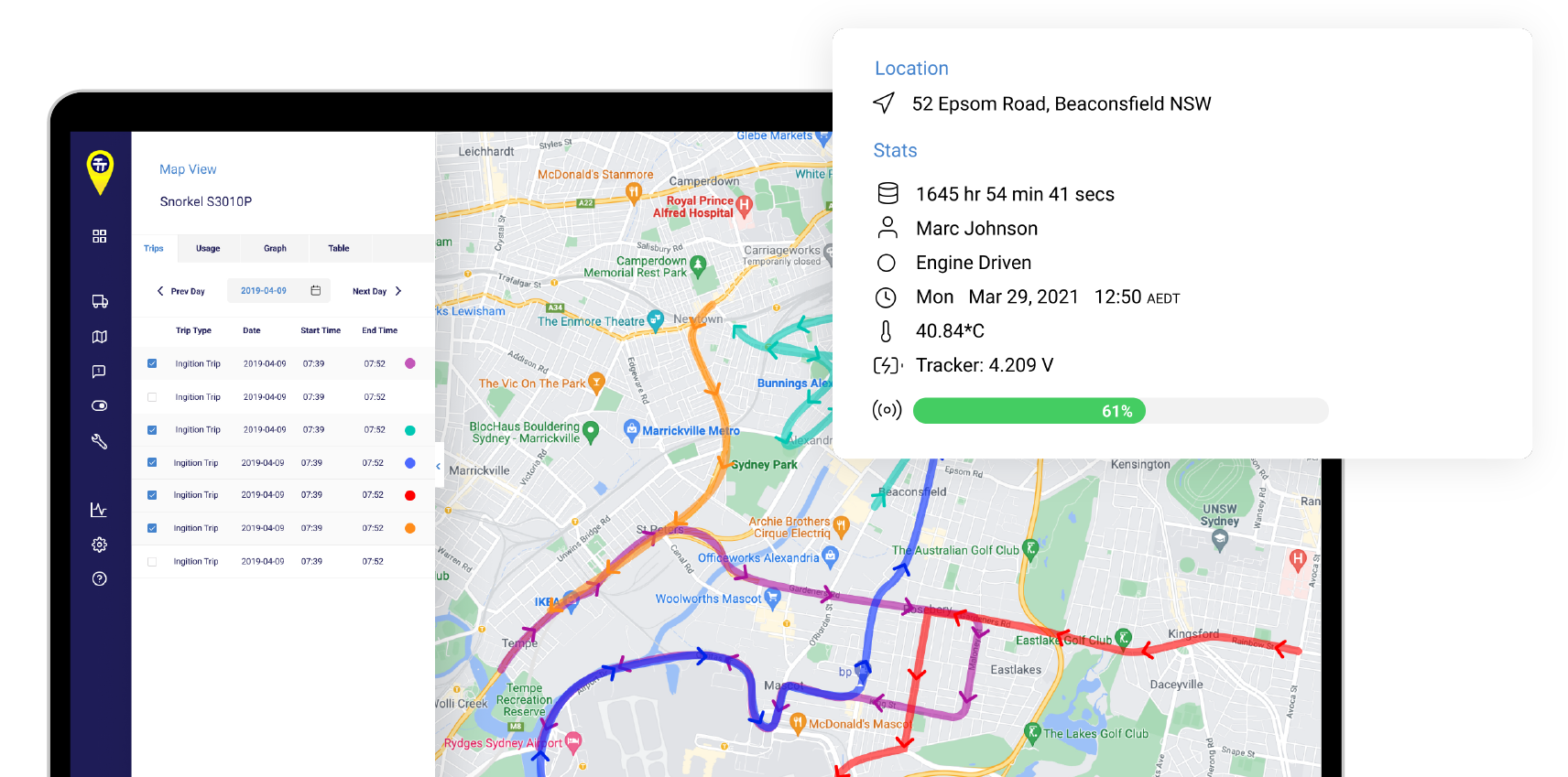 Teletrack Map View Real-Time GPS Tracking Stats